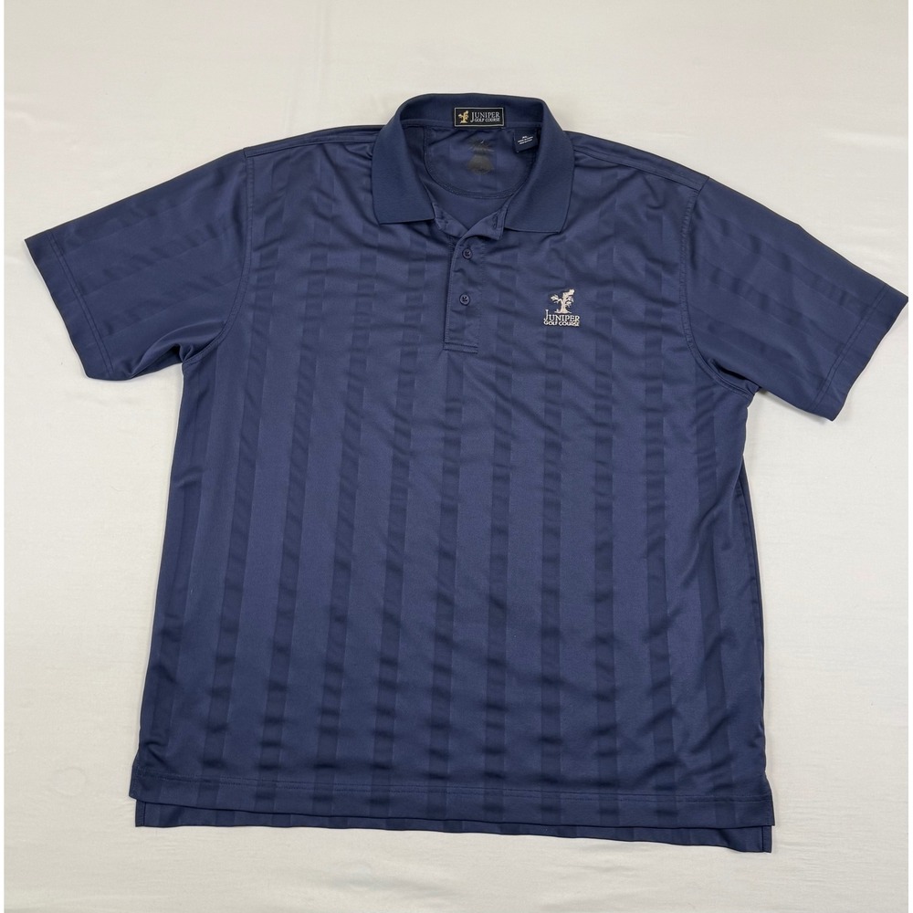 Juniper Golf‎ Course Mens XL Navy Blue Striped Bamboo Charcoal Polo Shirt 1718